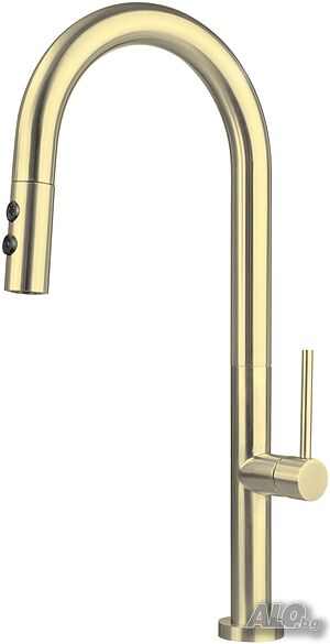 Златен матов смесител за кухня с изтеглящ се чучур, 2 вида струя - Модел 9800 Slim
