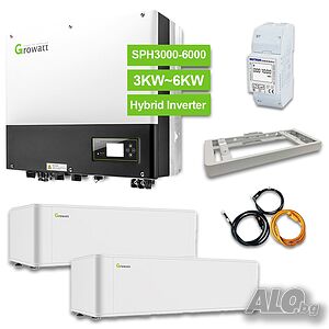 К-т Монофазен хибриден инвертор Growatt 5 KW SPF 5000 + 2броя LVбатерии Growatt ARK-2.5L-A1+SMR- E