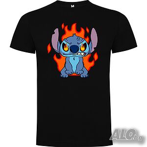 Нова детска тениска със Стич (Stitch) - Angry Stitch в черен цвят