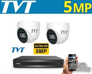 5 Mpix видеонаблюдение TVT комплект с 2 бр. 5 Mpix куполни камери и 5Mp DVR