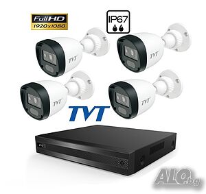 FULL-HD TVT Комплект с 4 IR булет камери за външен монтаж и пентабриден DVR