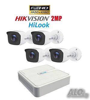 HIKVISION HiLook Full HD Комплект за Видеонаблюдение 2MP с 4 камери и хибриден DVR