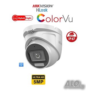 TURBO-HD HIKVISION серия HiLook Куполна камера 5Mp, Smart-Hybrid Light-30м. AudioCoax