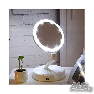 Козметично светещо огледало DMR COMMERSE My foldaway mirror, LED, двустранно, Бял