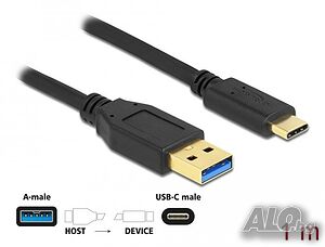 Кабел Type-C Delock, super speed, бързо зареждане,USB-A 3.2(м), USB-C(м), 1m, 10GBps