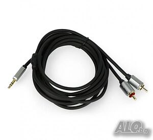 Професионален Кабел за аудио, STEREO, HQ, 3,5mm JACK(м), 2xRCA(м), силиконов, 5m