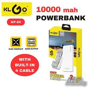 Преносима Външна батерия KLGO KP-65 с вградени кабели, 10000mAh, Powerbank | Аксесоари за мобилни устройства | Смолян