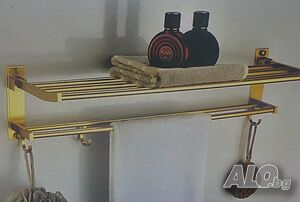 🚿 Двуетажна алуминиева поставка за хавлии със златно покритие и 4 куки 🚿